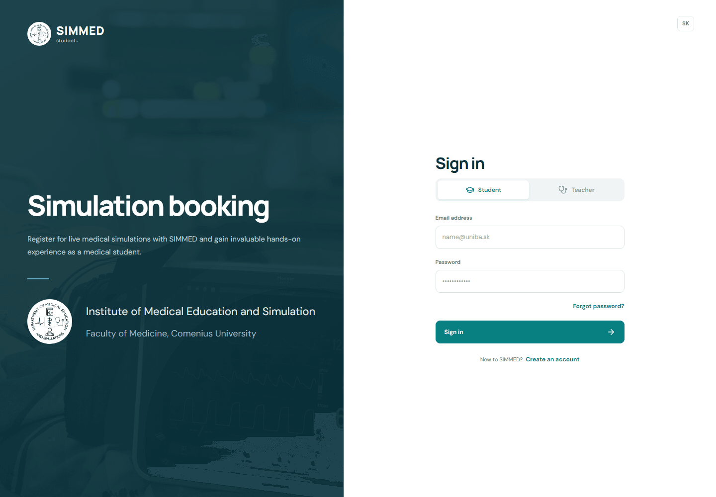 Screenshot der Website: SIMMEDBA